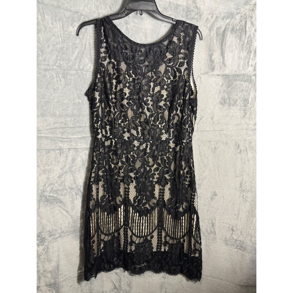 MSLG Black Lace‎ Overlay Sheath Dress NEW Nude Underlay Sleeveless  Size XL NWT